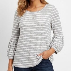 Cupio Gray and White Striped Long Sleeve Top